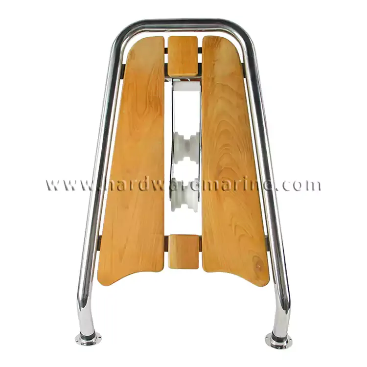 Stainless Steel Platform Teak Wood Folding Ladder